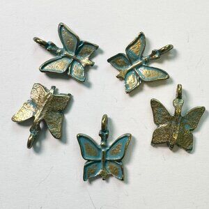 Blue Patina Verdigris Antique Bronze Butterfly Charms 5